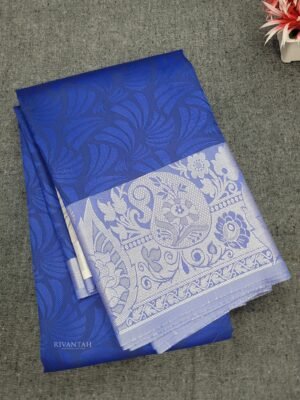 Royal Blue Floral Silver Silk Saree