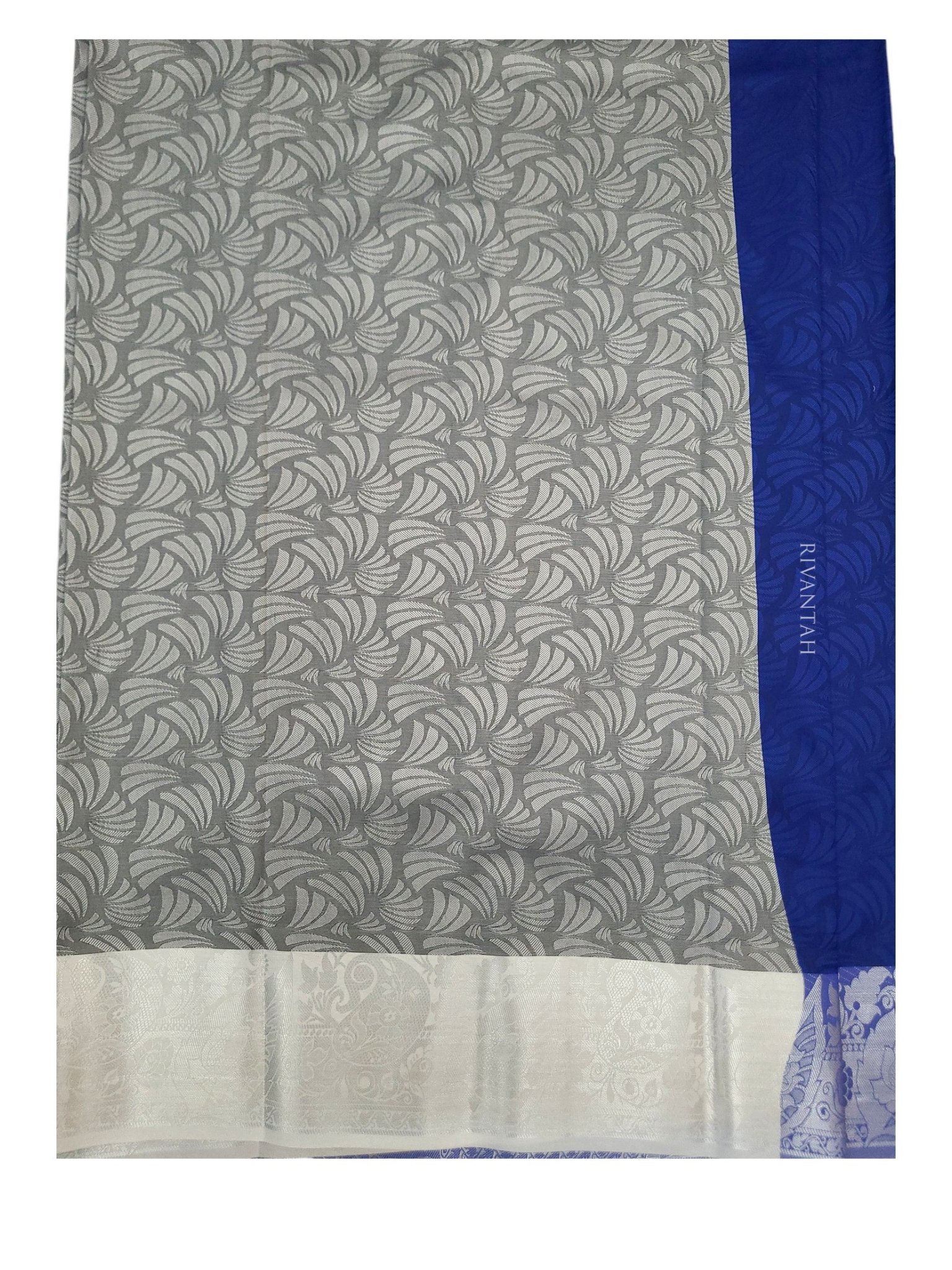 Royal Blue Floral Silver Silk Saree