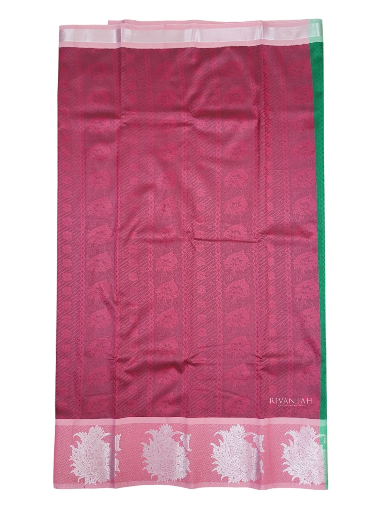 Magenta Green Silk Saree with Silver Motifs - Image 4