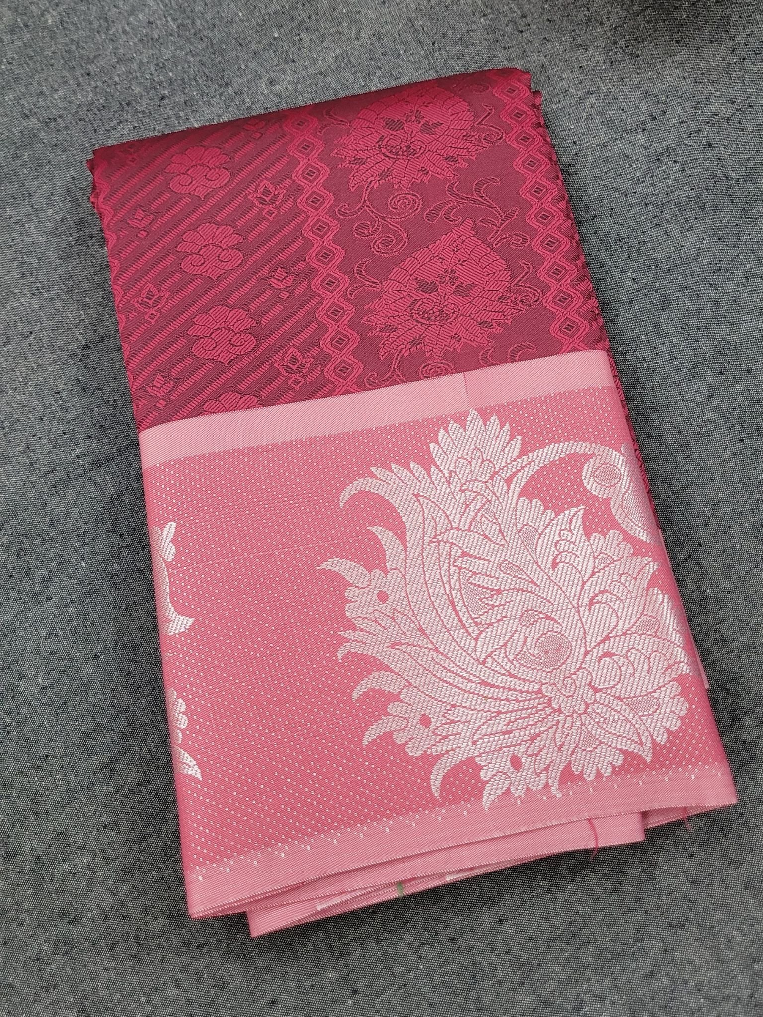 Magenta Green Silk Saree with Silver Motifs