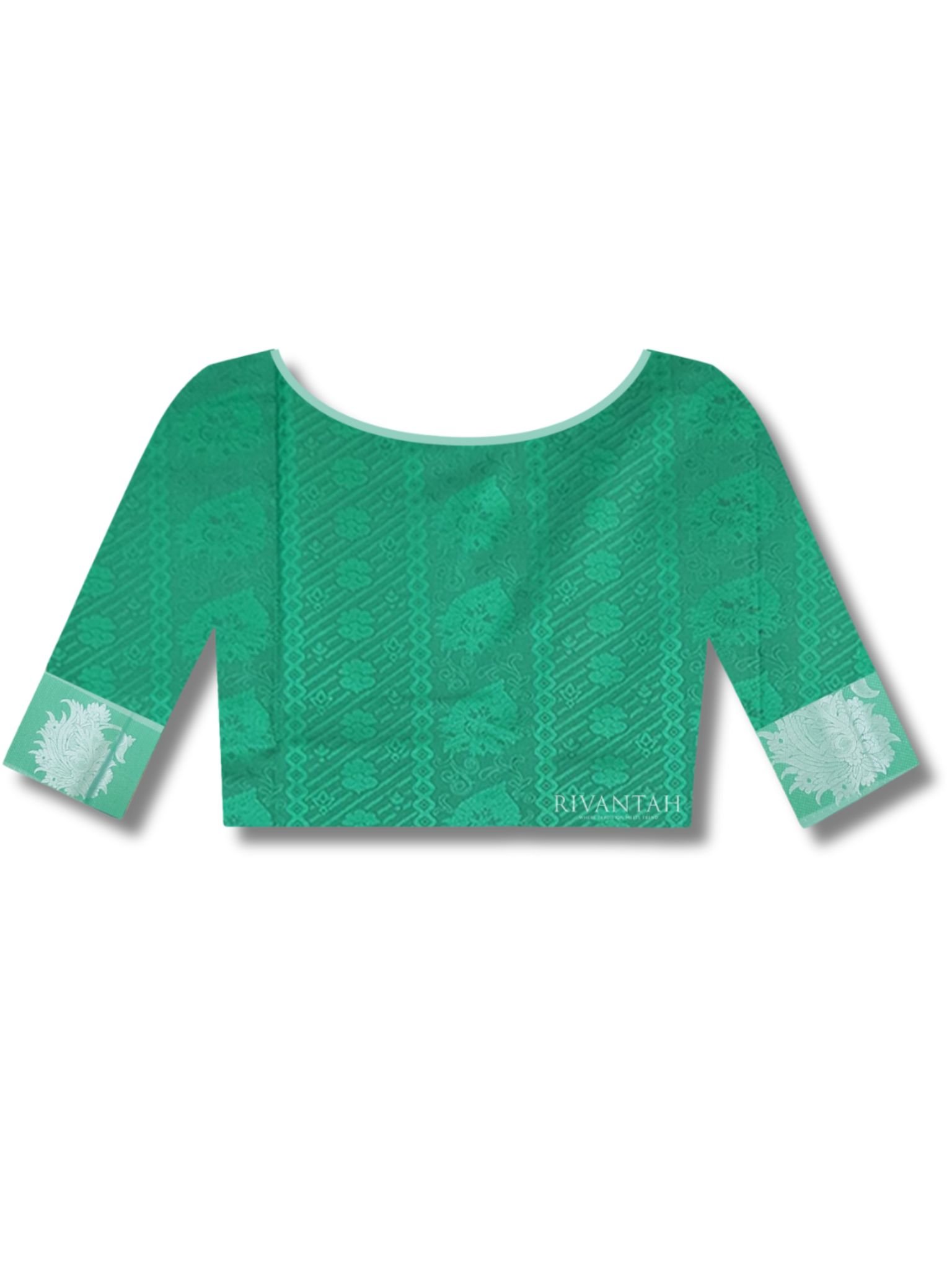 Magenta Green Silk Saree with Silver Motifs - Image 2