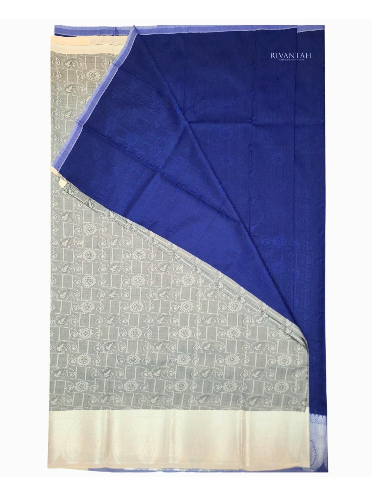 Royal Blue Silver Paisley Silk Saree