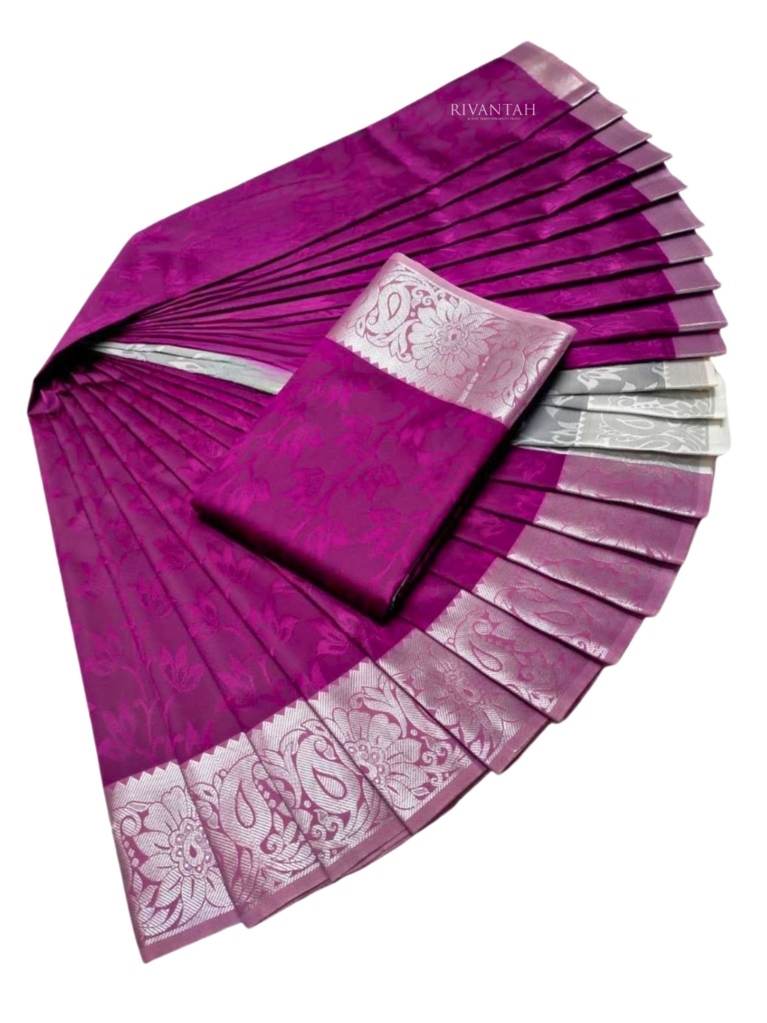 Red Velvet Silk Saree with Silver Zari Weaving - Image 3