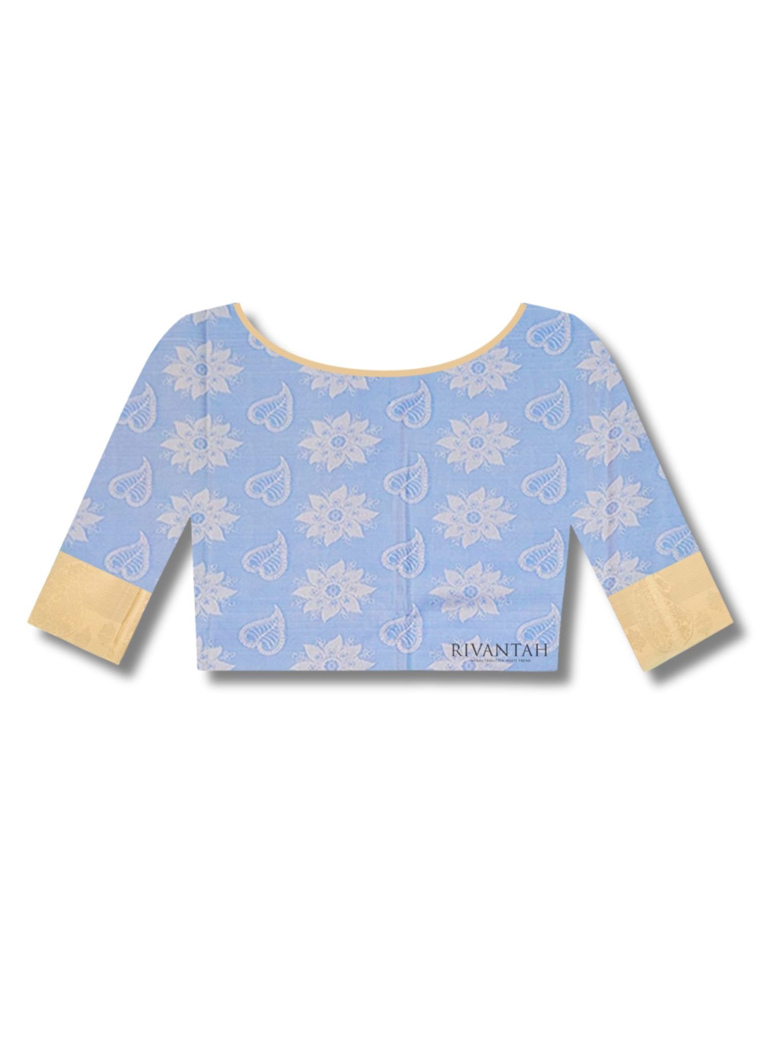 Teal Silk Saree with Silver Zari Weaving - Image 3