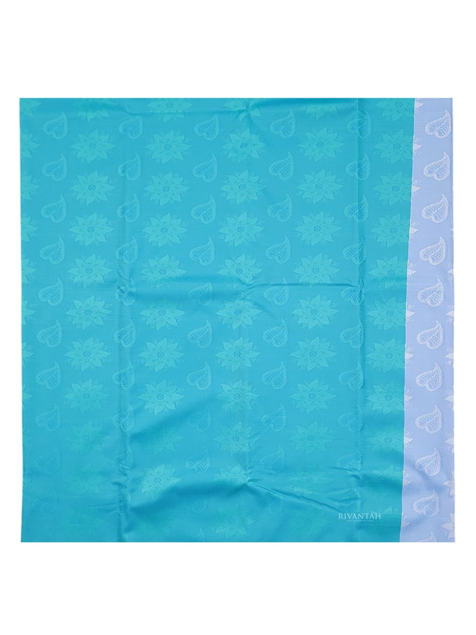 Teal Silk Saree with Silver Zari Weaving - Image 5