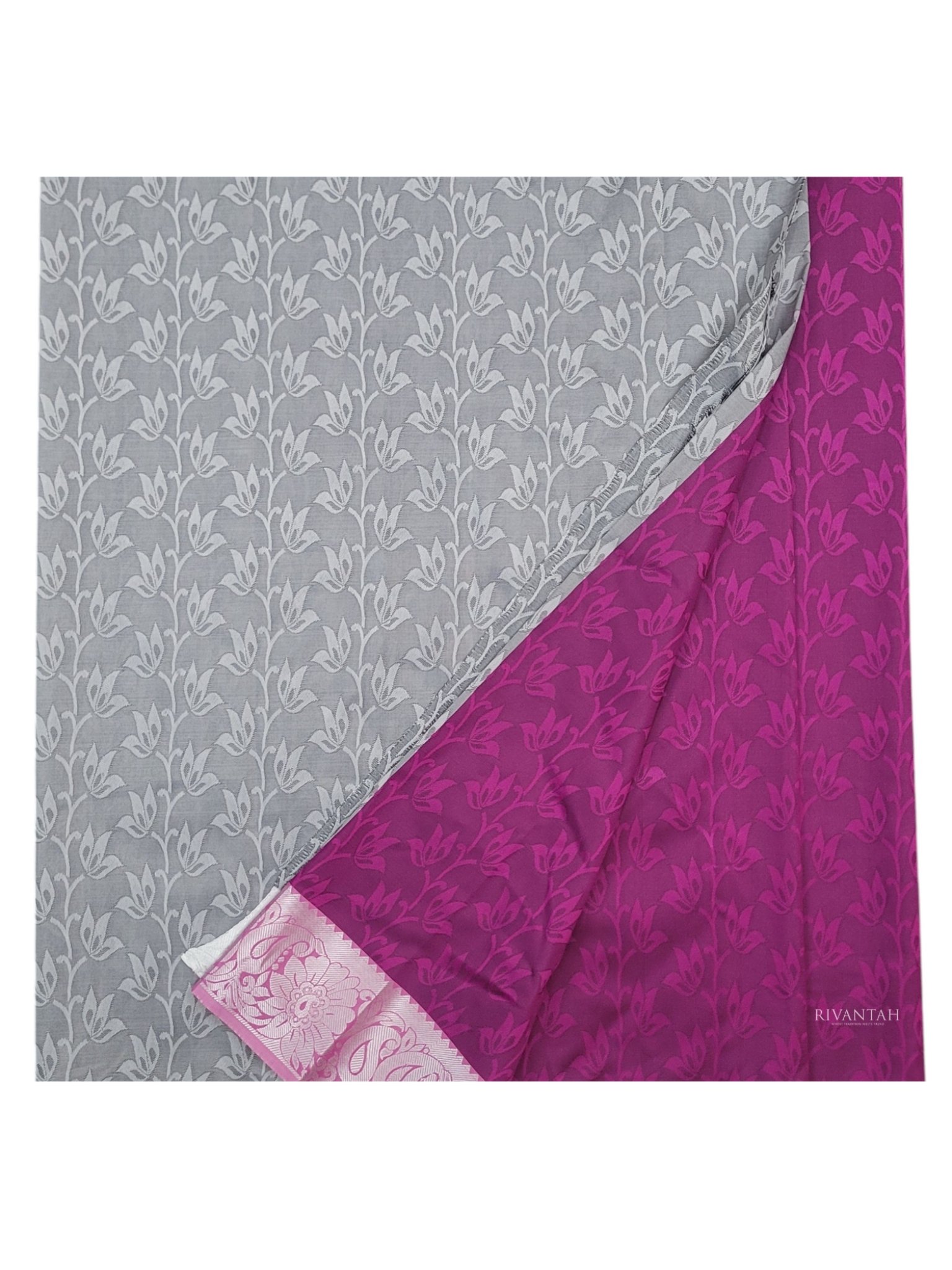 Purple Silk Saree with Silver Zari Weaving - Image 6