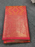 Coral Red Silk Saree with Gold Brocade Weaving