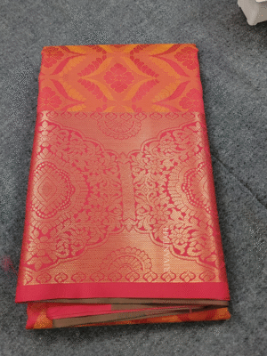 Coral Red Silk Saree with Gold Brocade Weaving