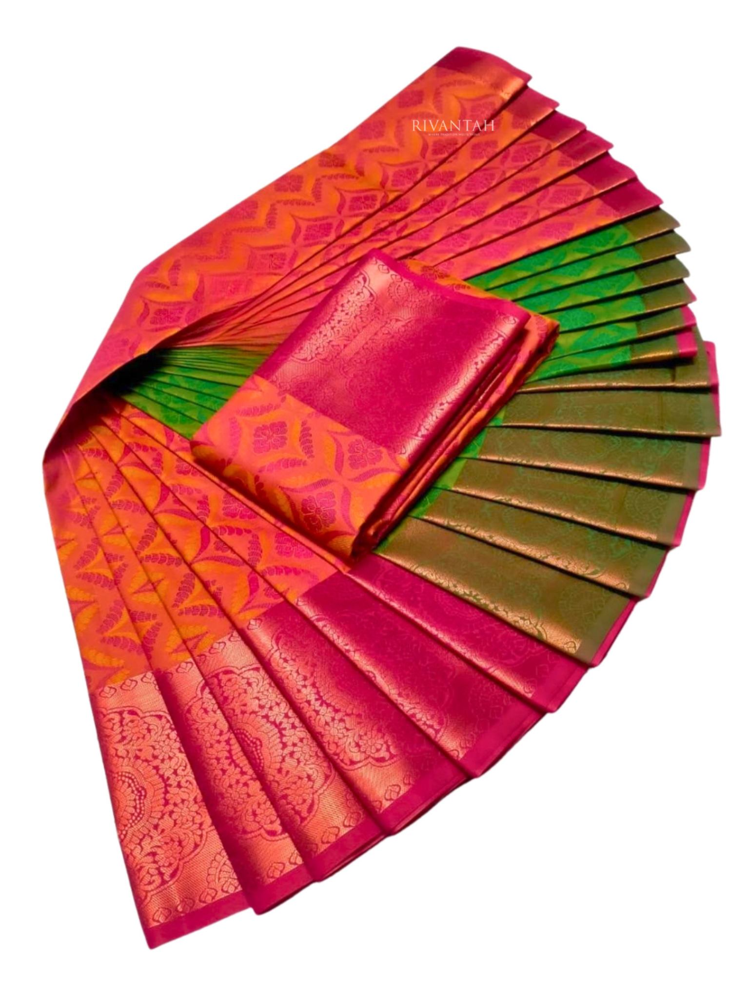 Coral Red Silk Saree with Gold Brocade Weaving - Image 4