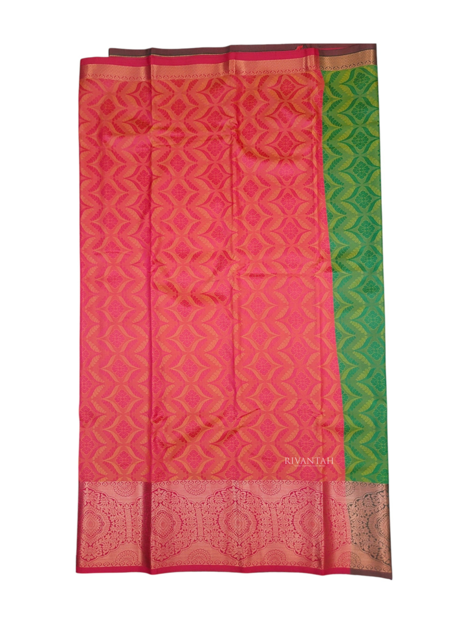 Coral Red Silk Saree with Gold Brocade Weaving - Image 5