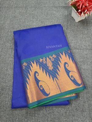 Royal Blue Purple Silk Saree with Gold Floral Butta