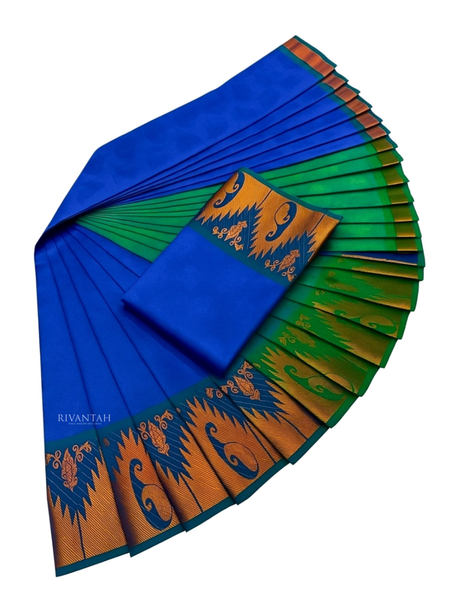 Royal Blue Purple Silk Saree with Gold Floral Butta - Image 4