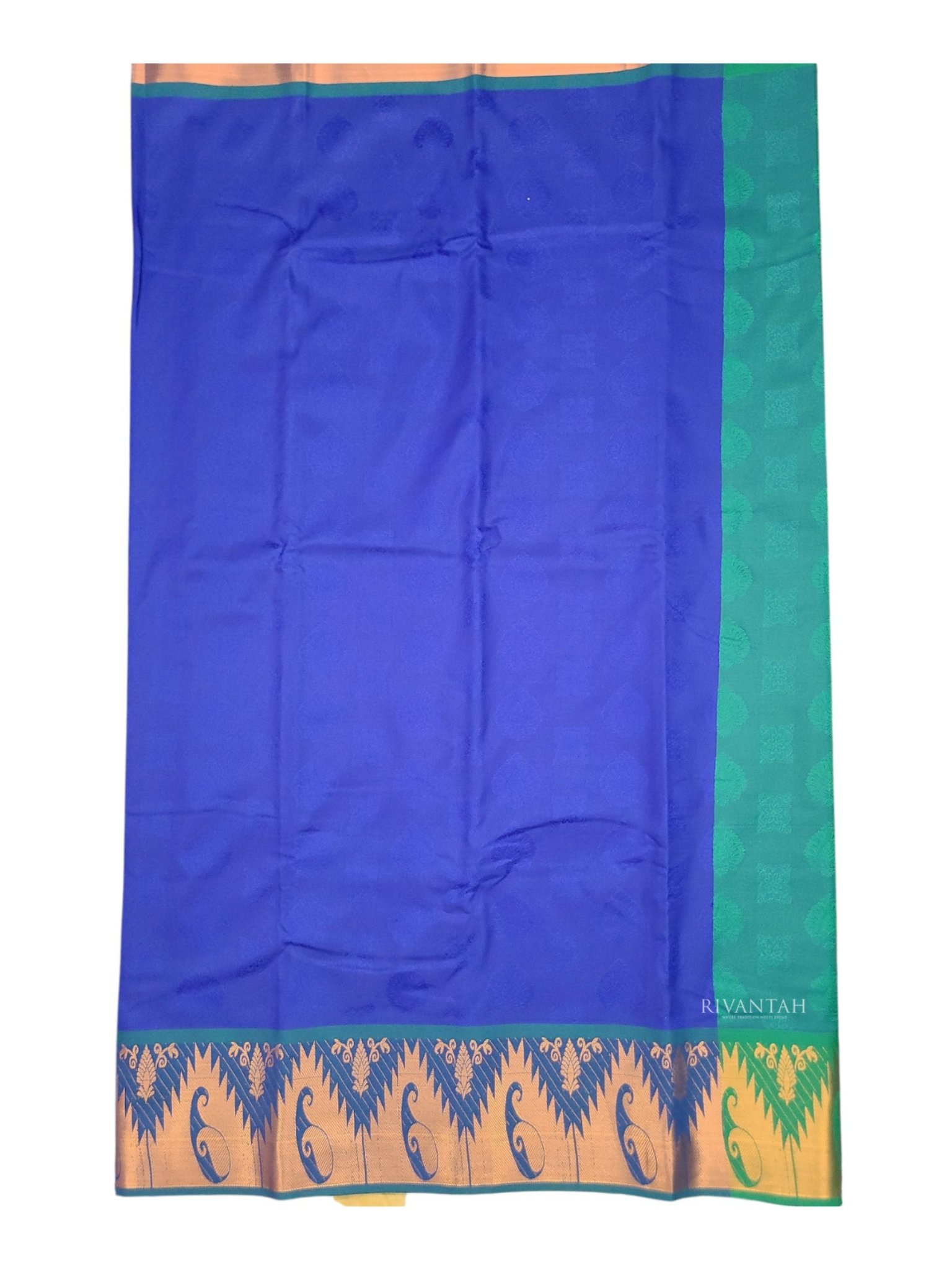 Royal Blue Purple Silk Saree with Gold Floral Butta - Image 5