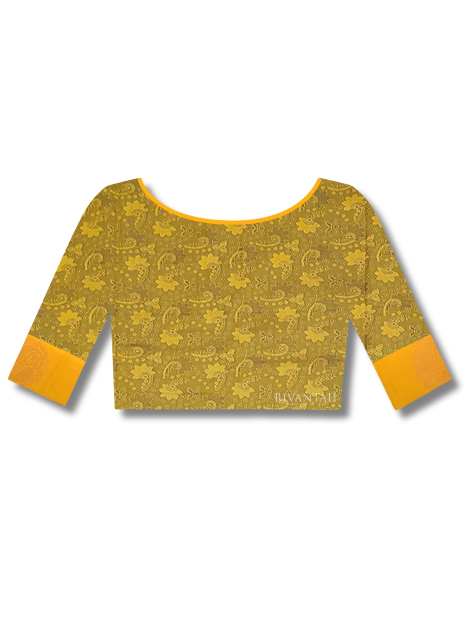 Royal Blue Mustard Silk Saree with Silver Paisley Design - Image 3