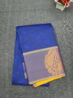 Royal Blue Mustard Silk Saree with Silver Paisley Design