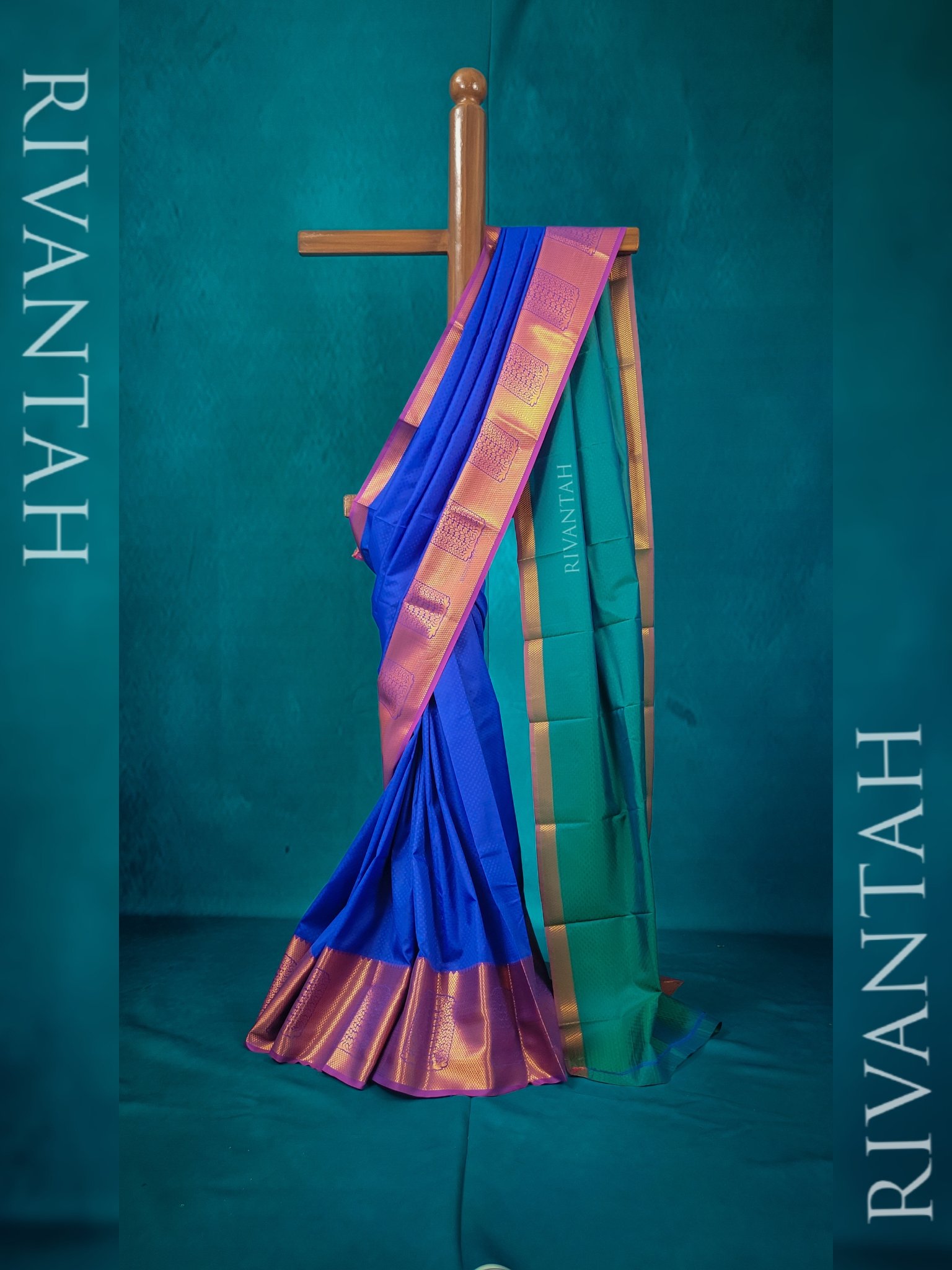 Royal Blue Green Copper Silk Saree