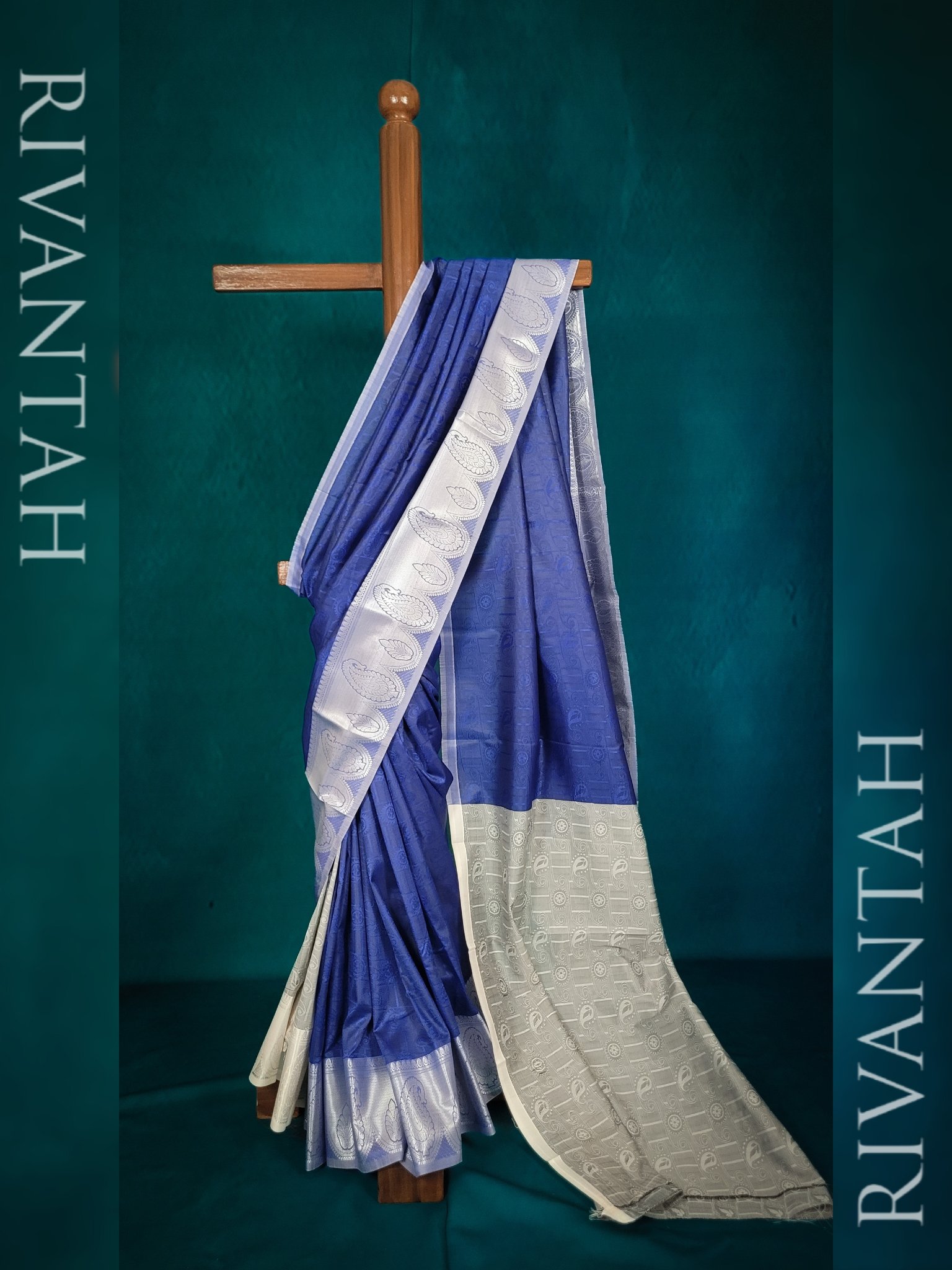 Royal Blue Silver Paisley Silk Saree